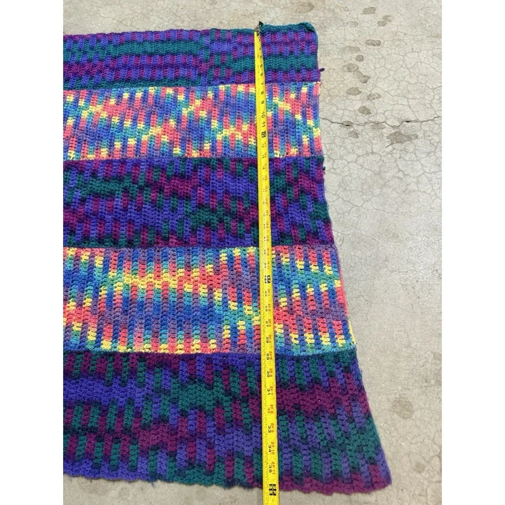 Handmade Crochet Throw Blanket 58x38 Variegated Yarn Optical‎ Illusion Boho